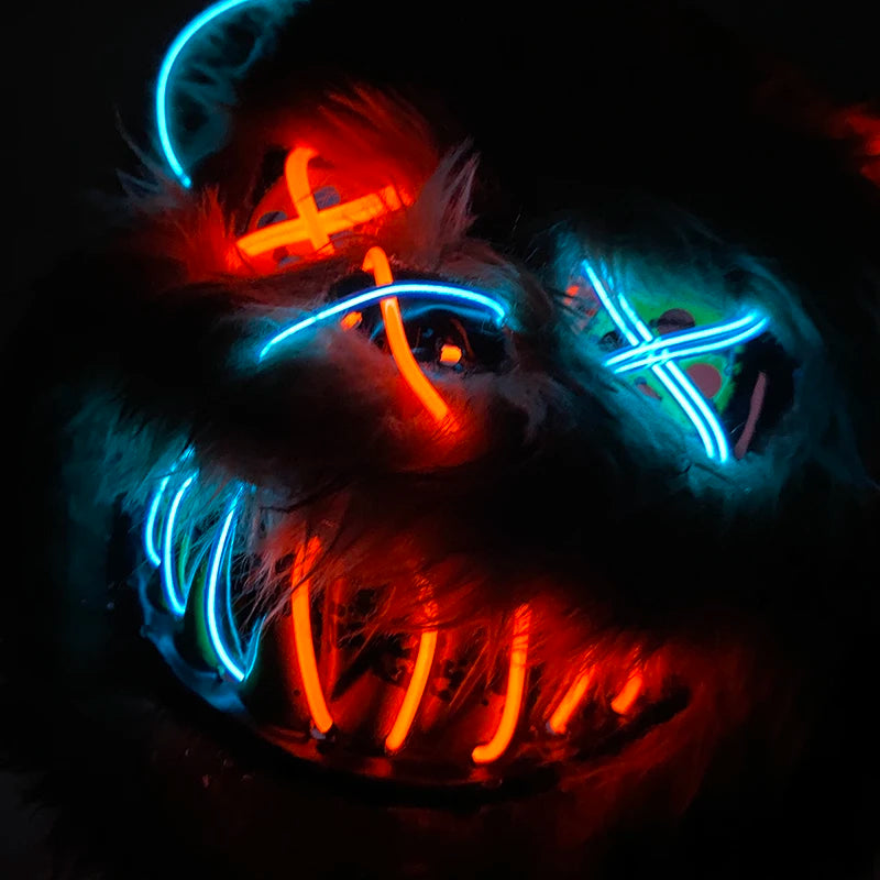 LED Bloody Rabbit Mask Horror Dance Masquerade Cosplay Decoration Cool Glowing Killer Rabbit Mask Scary Bloody Bear Mask For Men