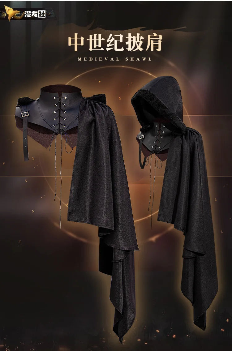 Mens Assassin Halloween Costume Pirate Cosplay Medieval Armor Shawl Cape Gothic SteamPunk Warrior Hooded Cloak Cape