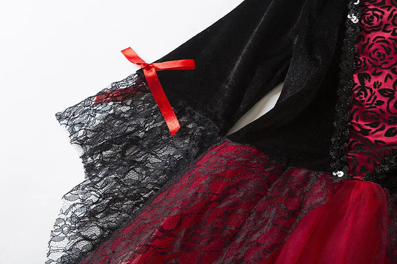 Halloween Girl Cosplay Vampire Dress For Kids Ghost Bride Vampire Costume Vampiran Carnival Party Outfits Scarlet Gothic Clothes