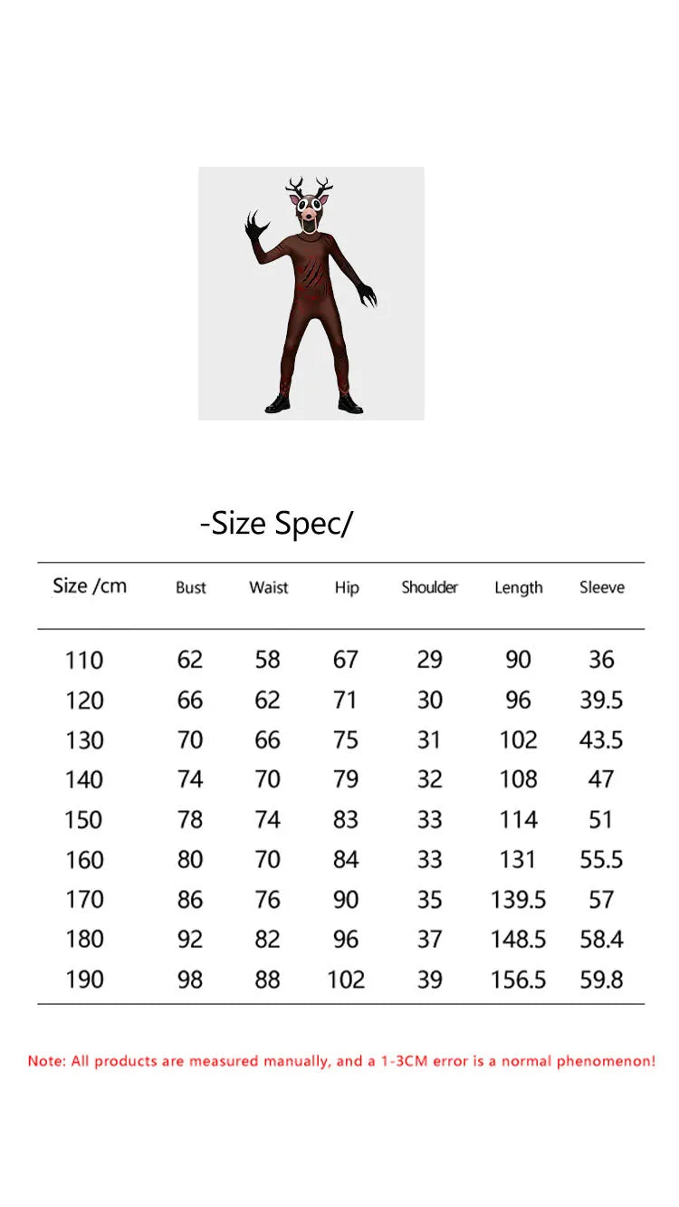 Halloween 99 Nights Forest Deer  Children Adult Cosplay Outfit 3D Print Cosplay   Carnival Horror Game Dress Up Children's Gift