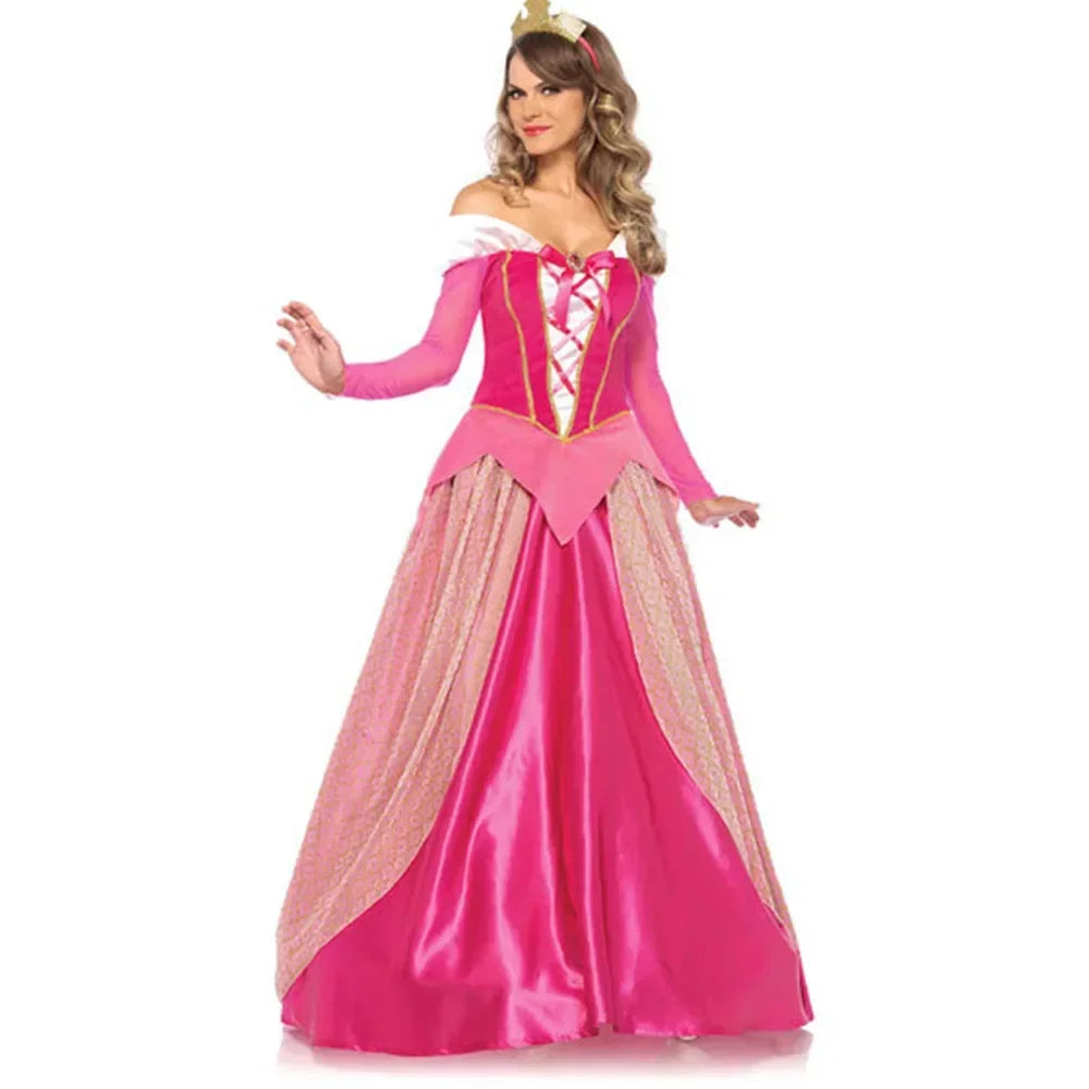 Disney Adult Women Deluxe Pink Sleeping Beauty Princess Aurora Gorgeous Costume for Halloween Carnival Party Ball Fancy Dress