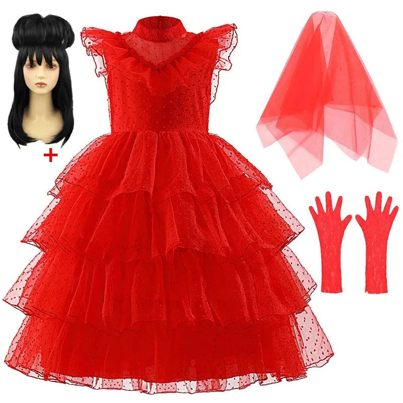 Halloween Lydia Red Horror Ghost Bride Cosplay Dress for Girls boys B-Beetle Juice 2 Black White Pattern Role Playing Costumes