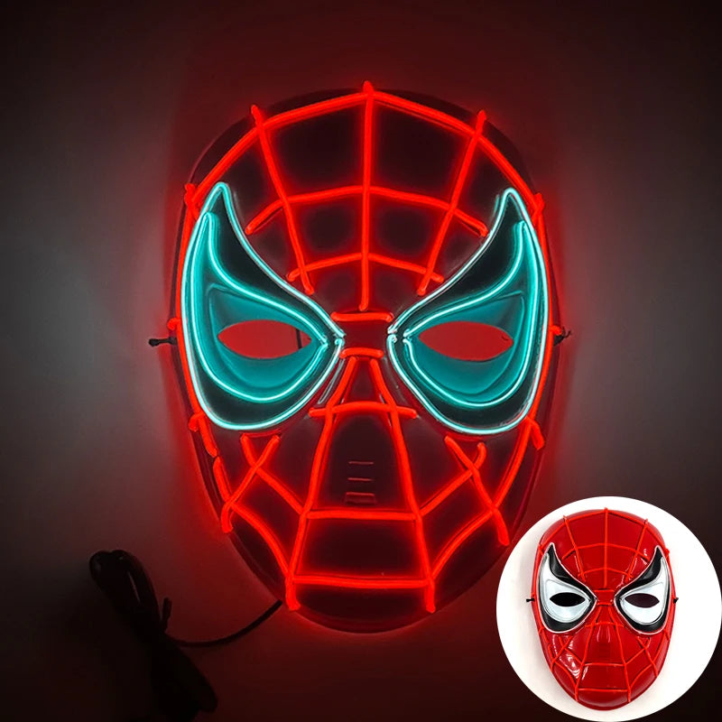 Light Up Japanese Oni Devil Mask LED Luminous Prajna Horror Mask Full Face Halloween Bar Party Props Neon Glowing Demon Mask