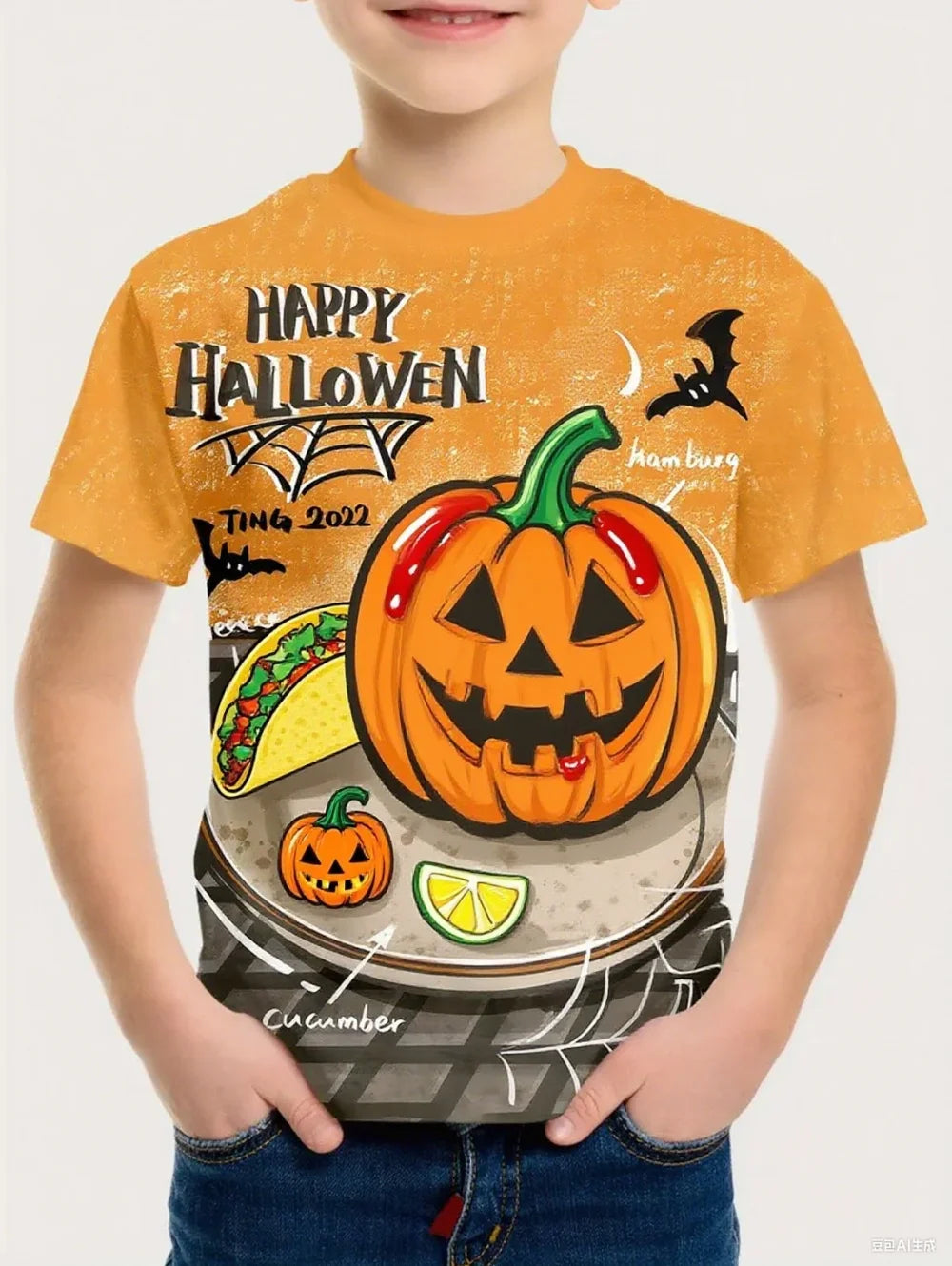 Halloween T-shirt Boys Girls Vintage T-shirt Harajuku  Summer Short Sleeve Top Holiday Girl Clothes Graphic Children's Clothing