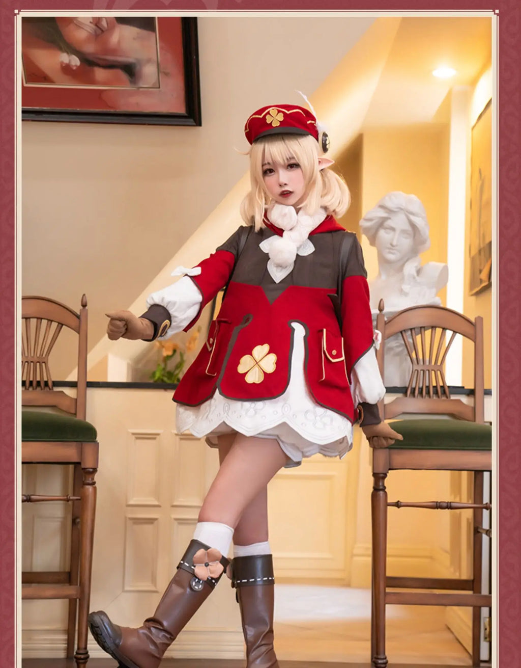 Klee Cosplay Anime Game Genshin Impact  Klee Spark Knight Cute Uniform Playfulness Outfit Dress Cosplay Costume Halloween