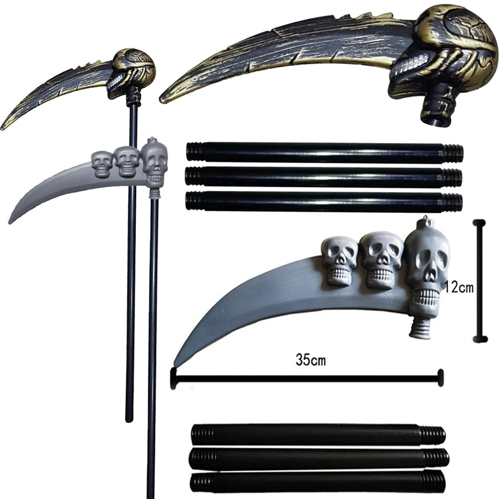 Death Cloak Suit Halloween Cosplay Costume Grim Reaper Prop Ghost Head Scythe Skull Scarf Glove Adult Kids Halloween Decoration