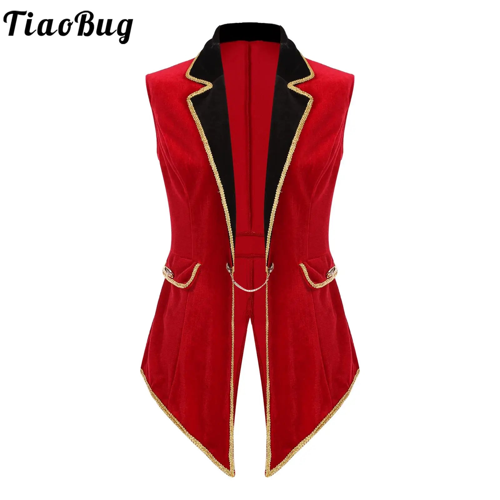 Womens Circus Ringmaster Costumes Halloween Showman Cosplay Tailcoat Lapel Vest Jacket Ringleader Lion Tamer Velvet Waistcoat