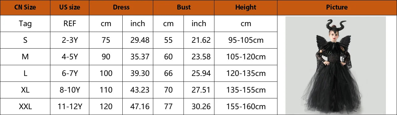 2024 New Maleficent Halloween Costume Maleficent Tulle Dress for Girls Cosplay Evil Queen Black Mesh Princess Dress Kids