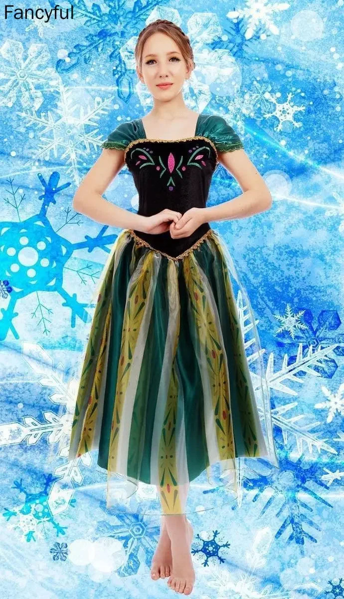 Adult Princess Dress Anna Cosplay Dress Performance Dresses Birthday Party Costume Halloween Carnival Dress Vestidos