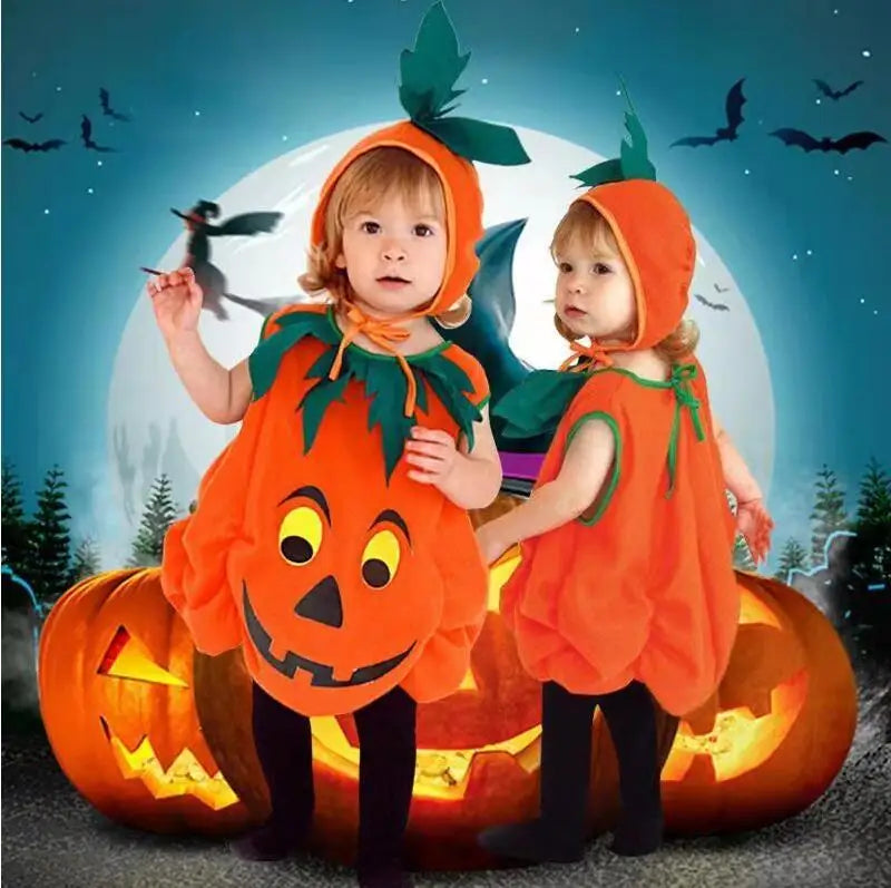 2025 Kids Halloween Party Costume Romper with Hat Shoes Toddler Pumpkin One-Piece Boy Girl Baby Jumpsuit Cosplay Clothing Set