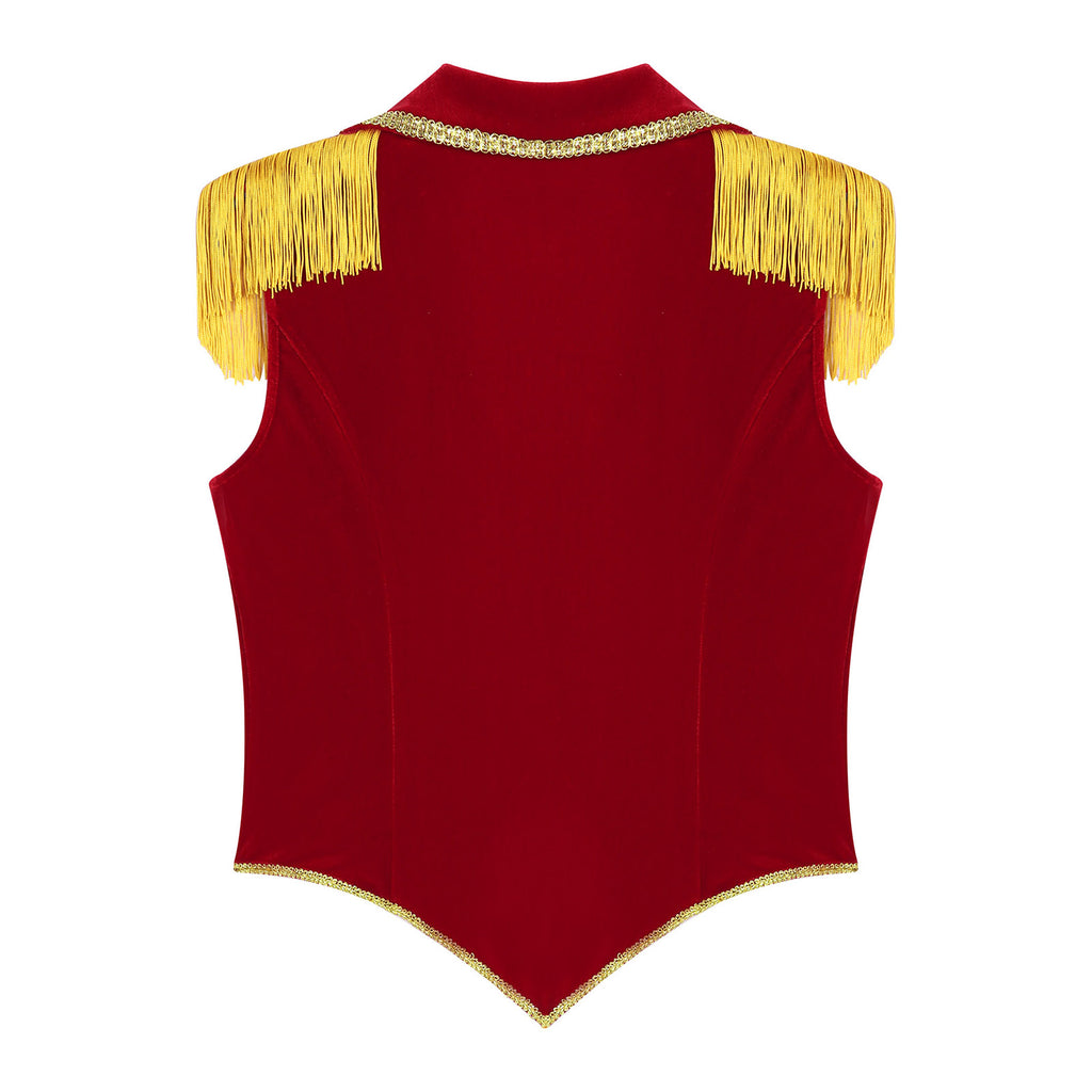 Womens Circus Ringmaster Costumes Halloween Showman Cosplay Tailcoat Lapel Vest Jacket Ringleader Lion Tamer Velvet Waistcoat