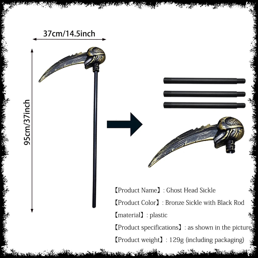 Death Cloak Suit Halloween Cosplay Costume Grim Reaper Prop Ghost Head Scythe Skull Scarf Glove Adult Kids Halloween Decoration