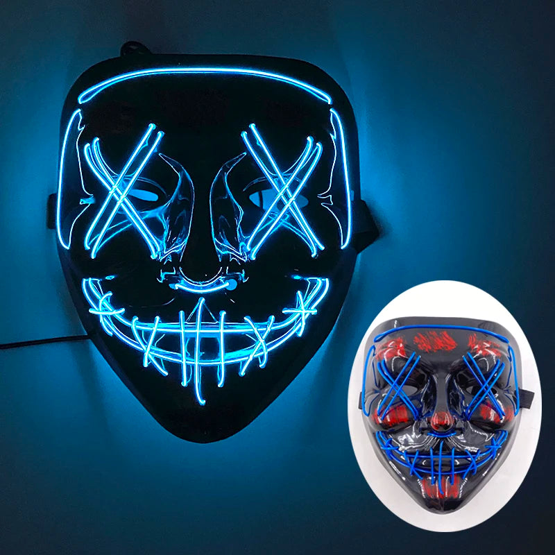 Light Up Japanese Oni Devil Mask LED Luminous Prajna Horror Mask Full Face Halloween Bar Party Props Neon Glowing Demon Mask