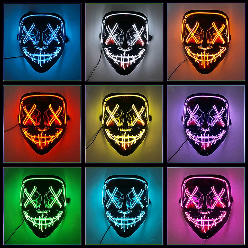 Light Up Japanese Oni Devil Mask LED Luminous Prajna Horror Mask Full Face Halloween Bar Party Props Neon Glowing Demon Mask