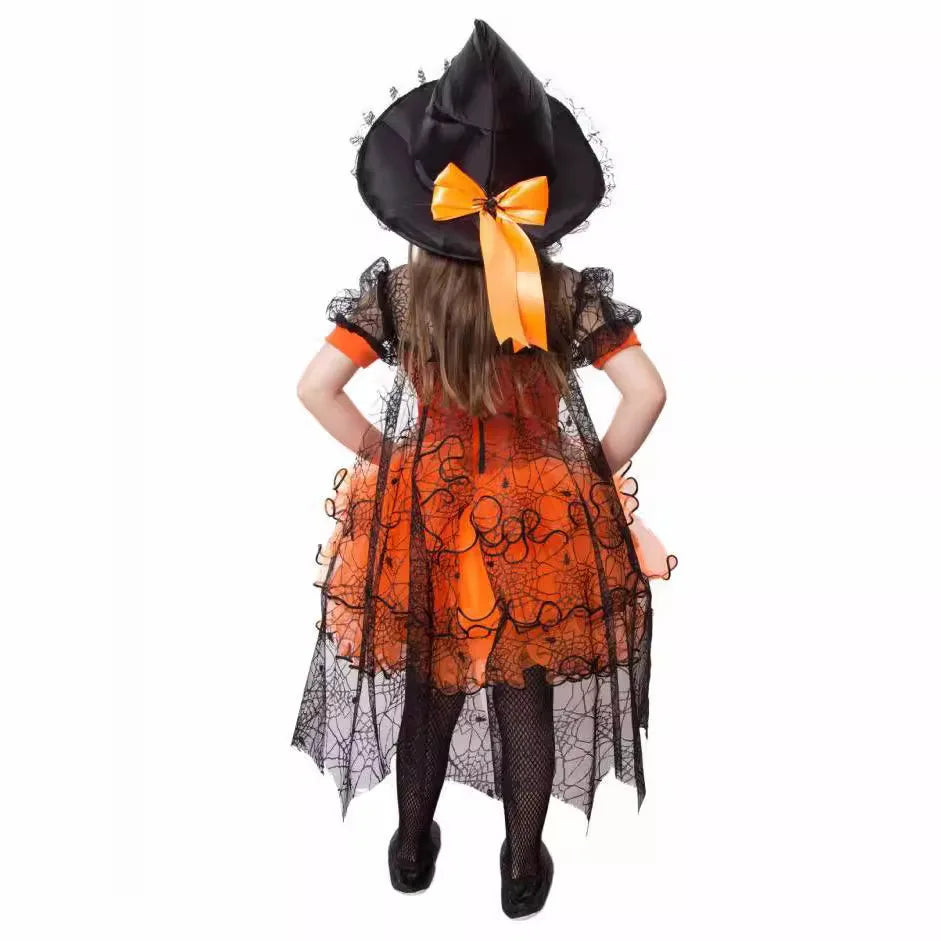 Baby Halloween Costume Girls Princess Spider Mesh Dress Children Vampire Performance Elegant Clothes Witch Dresses 1-6 Y