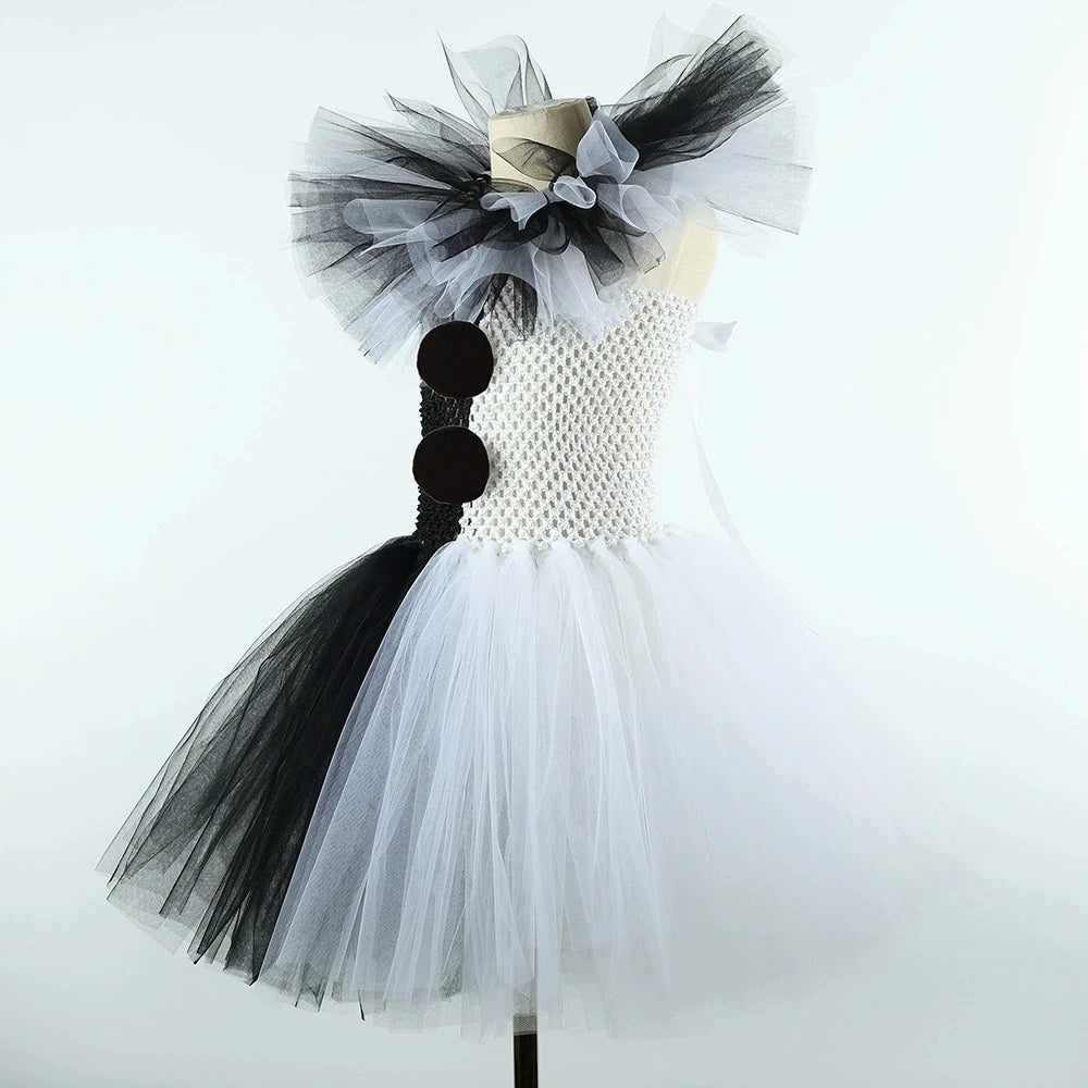 The Clown Costume Girl Black White Fancy Tutu Dress Horror Joker Dress for Kids Halloween Carnival Party Costumes