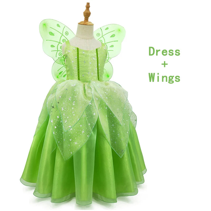 Girls Costume Halloween Costume for Kids Green Fancy Dress Fairy Princess Cosplay Carnival Party