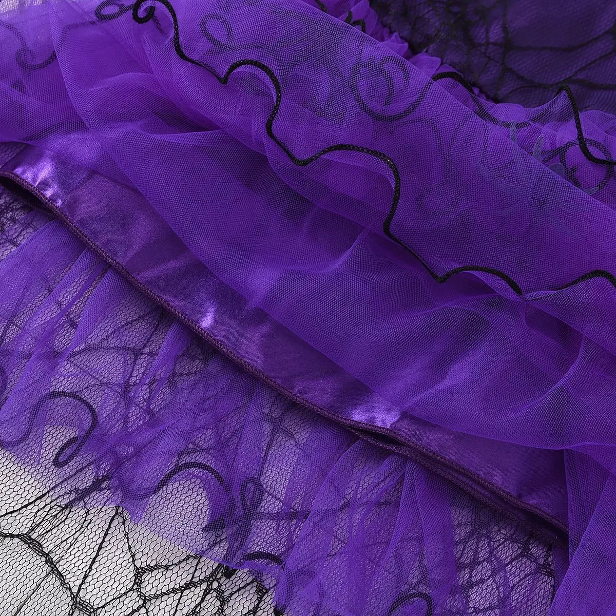 Halloween Girl With Cloak Witch Cosplay Party Dress Toddler Short Sleeve Spider Pattern Lace Tutu Knee Mesh Costume Dresses 1-5Y