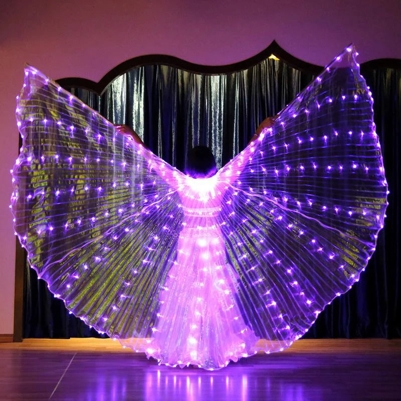 LED Belly Dance Fairy light wings Glowing silk butterfly wings luminous dancing cloak clothes for women girl Performance costume
