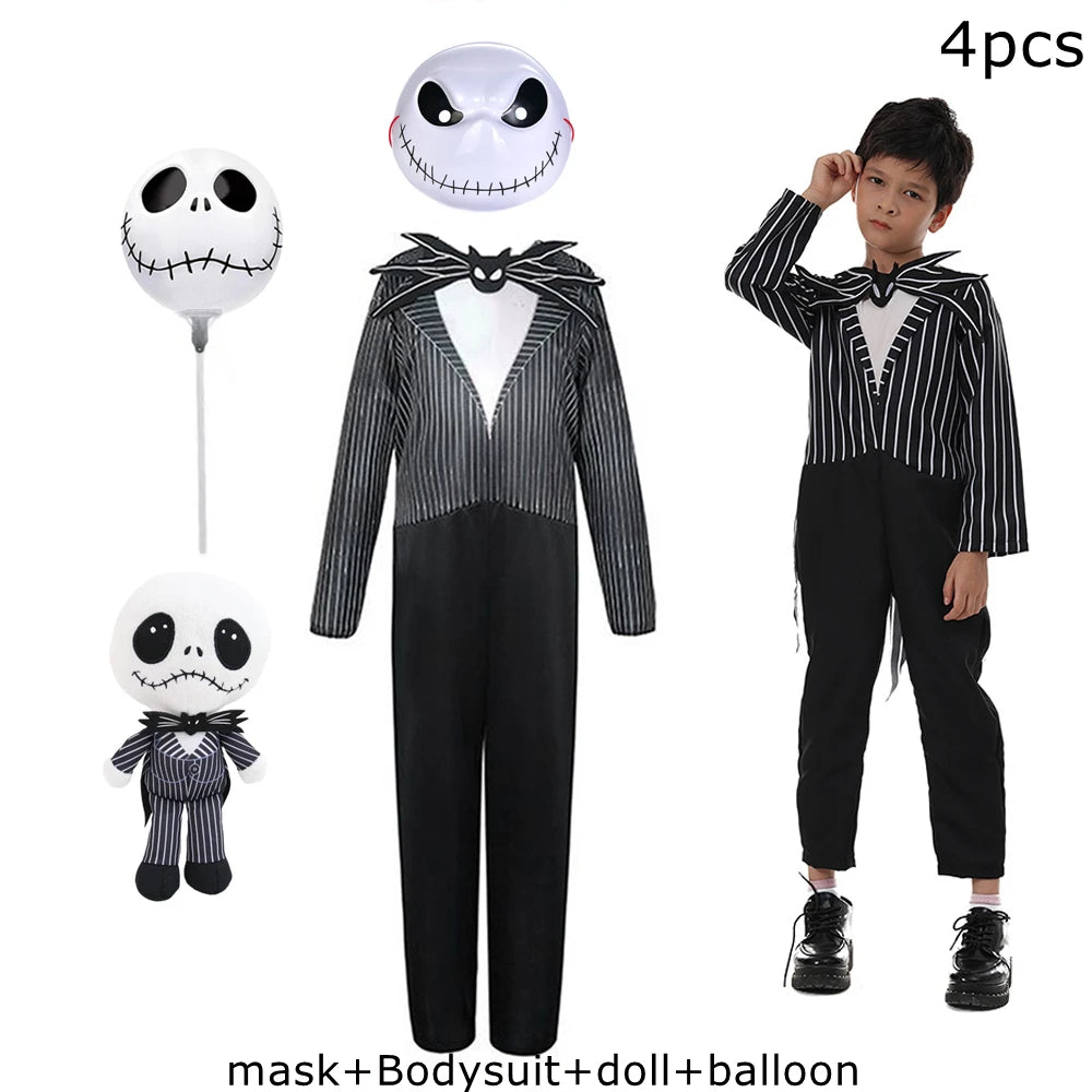 Jack Costume Boys Christmas Eve Nightmare Before Scary Skeleton Jack Cosplay Striped Halloween Cosplay Costume
