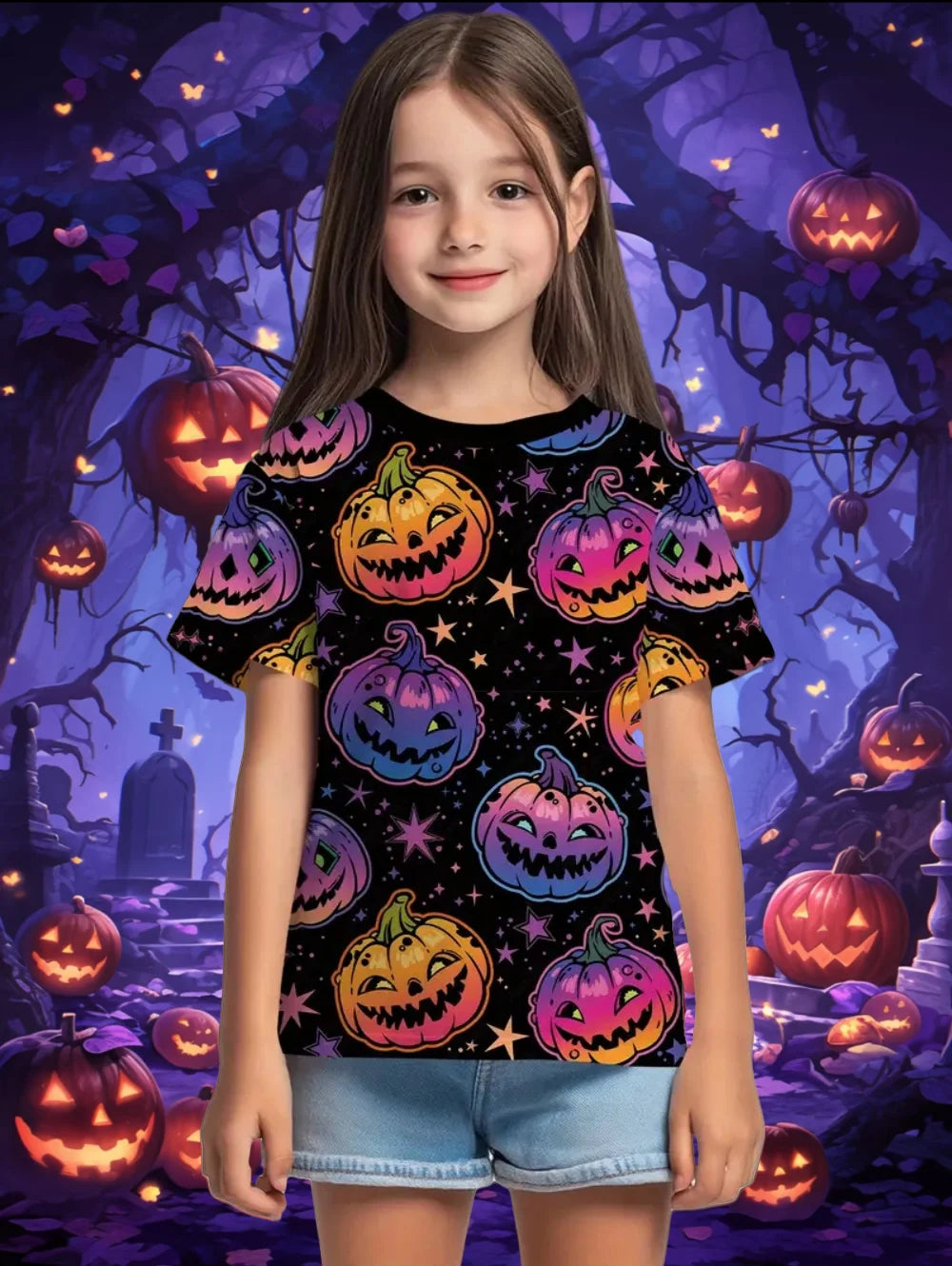 Girl Clothes Funny Pumpkin Graphic T Shirt Halloween Boys Girls Summer Short Sleeves T-Shirt 2-10y Halloween Gift Party T-Shirt
