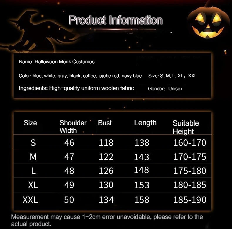 Friar Medieval Hooded Monk Renaissance Priest Robe Costume Cosplay For Halloween Costume Unisex