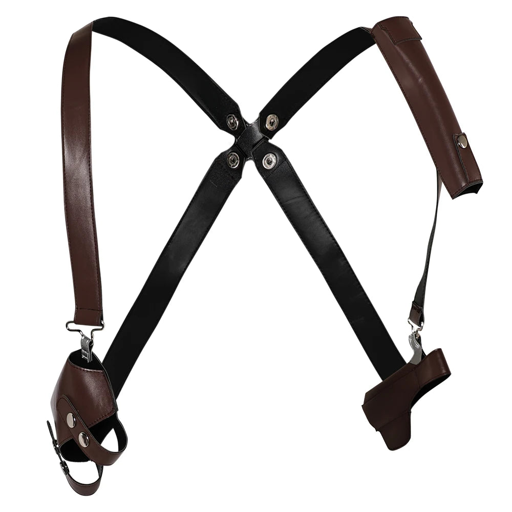 Leon Scott Kennedy Cosplay Men Back Strap Belts Gun Bag Game Resident 4 Remake Costume Accessories Halloween Carnival Props