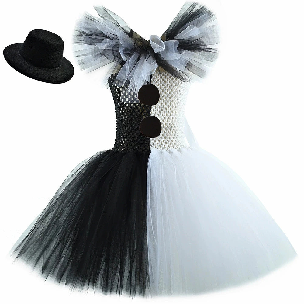 The Clown Costume Girl Black White Fancy Tutu Dress Horror Joker Dress for Kids Halloween Carnival Party Costumes