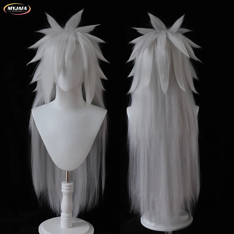 High Quality Anime Jiraiya Cosplay Wig Long Silver Grey Heat Resistant Sythentic Hair Halloween Party Cosplay Wigs + Wig Cap
