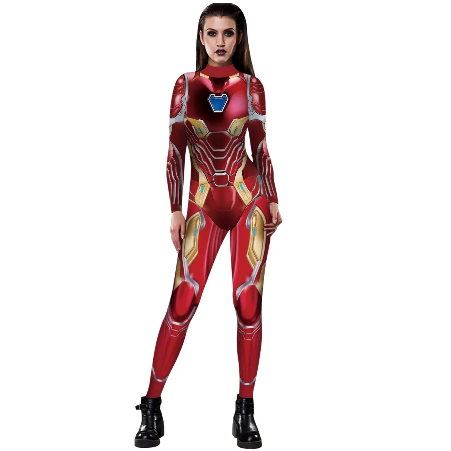 Superhero Spiderman Iron Man Bodysuit Cosplay Costume Women Slim Digital Print Jumpsuit Halloween Fancy Dress up