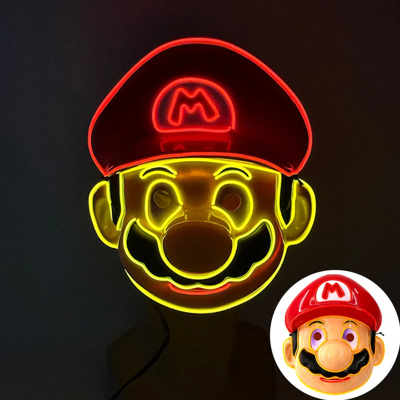 Light Up Japanese Oni Devil Mask LED Luminous Prajna Horror Mask Full Face Halloween Bar Party Props Neon Glowing Demon Mask