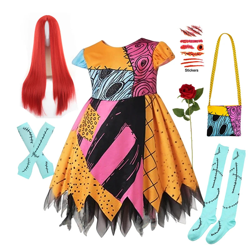 2025 Boys Girls Halloween Cosplay Costume Sally Jack Nightmare Before Xmas Kid Role Play Dress Carnival Party Clothes