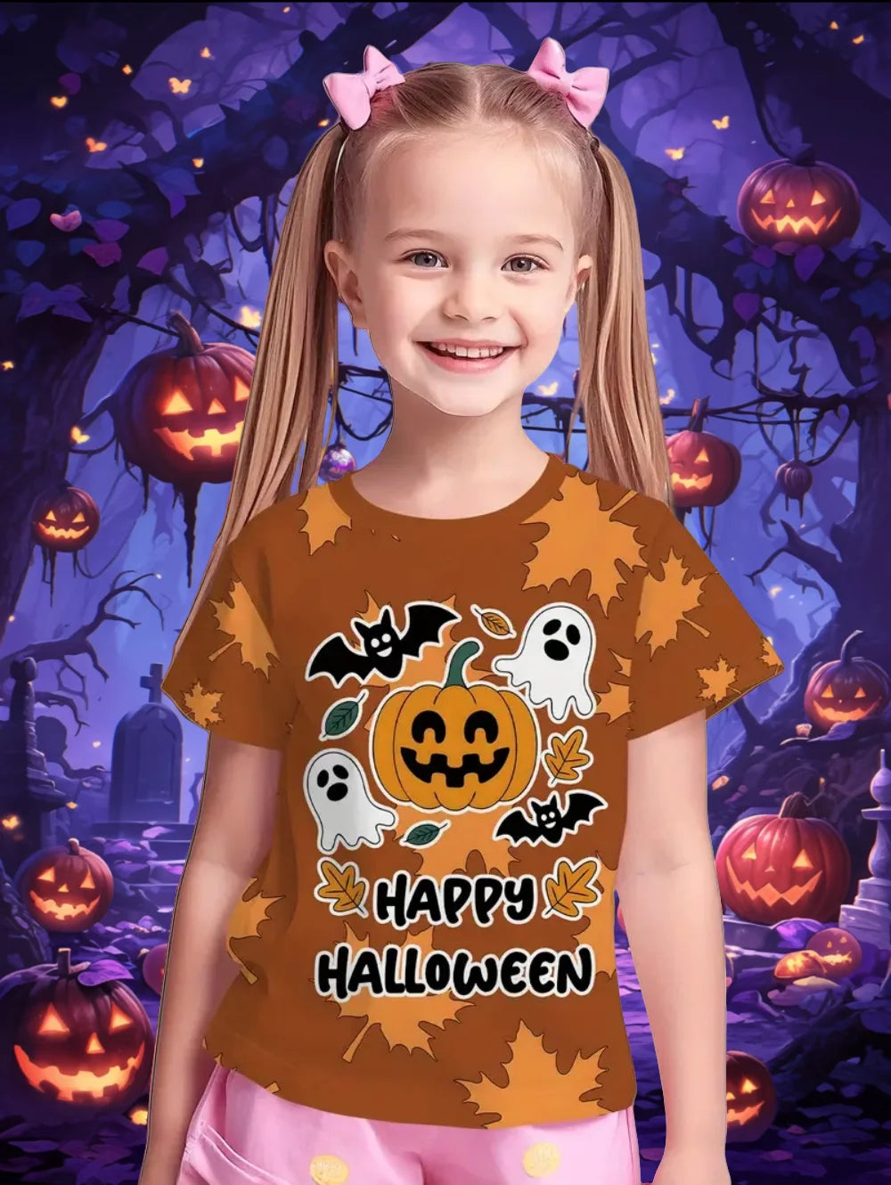 Girl Clothes Funny Pumpkin Graphic T Shirt Halloween Boys Girls Summer Short Sleeves T-Shirt 2-10y Halloween Gift Party T-Shirt