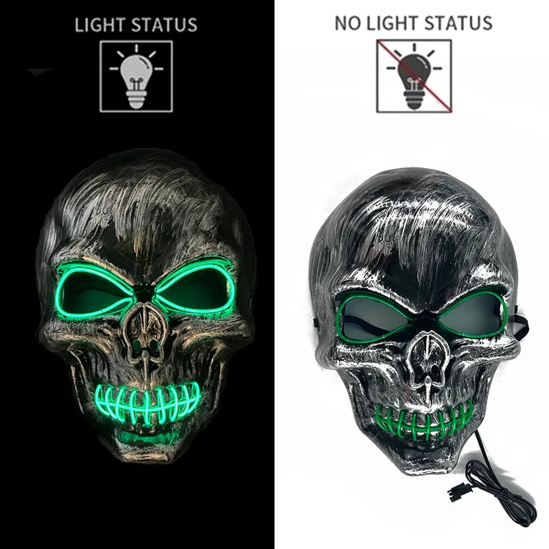 Carnival LED Glowing Mask Luminous Skull Mask Horror Masquerade Party Neon Skeleton Mask Festival Halloween Props