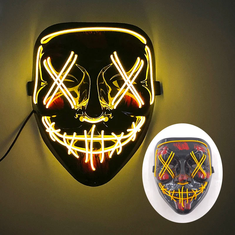 Light Up Japanese Oni Devil Mask LED Luminous Prajna Horror Mask Full Face Halloween Bar Party Props Neon Glowing Demon Mask