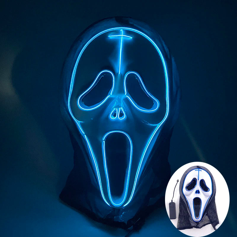Light Up Japanese Oni Devil Mask LED Luminous Prajna Horror Mask Full Face Halloween Bar Party Props Neon Glowing Demon Mask
