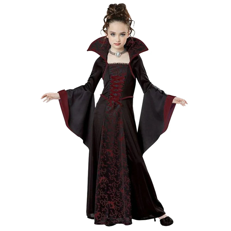 Halloween Girls Ghost Bride Mesh Vampire Costume Girls Princess Dress Performance Costume Black Evening Clothes