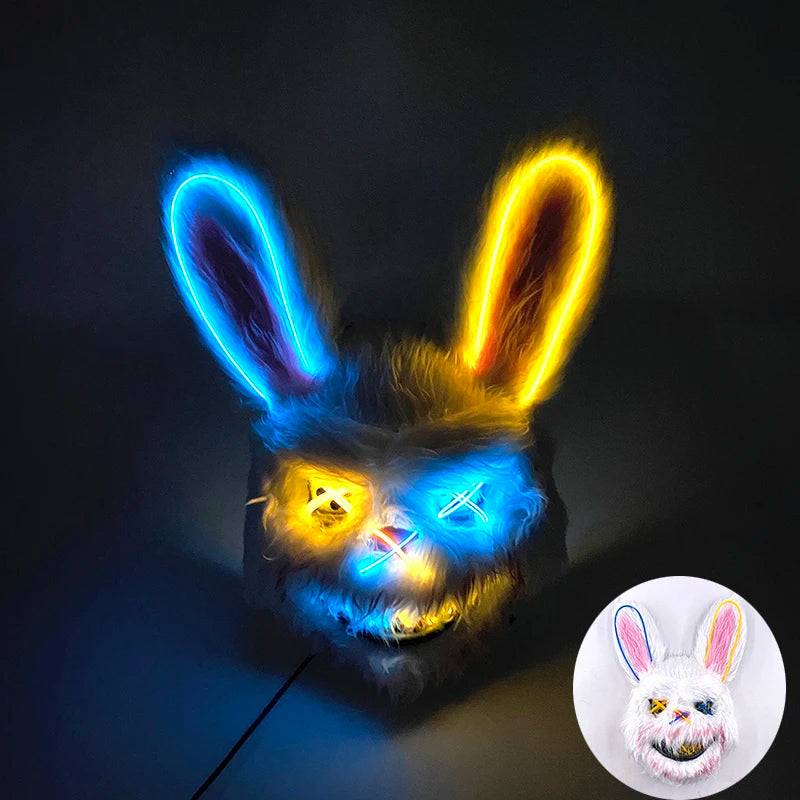 LED Bloody Rabbit Mask Horror Dance Masquerade Cosplay Decoration Cool Glowing Killer Rabbit Mask Scary Bloody Bear Mask For Men
