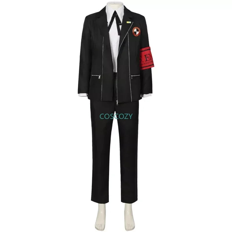 New Game P3 Makoto Yuki Cosplay Costume Wig Gekkoukan High School Uniform Embroidery Black Suit Pants Shirt Daily Wearing Gifts