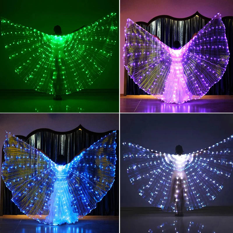 LED Belly Dance Fairy light wings Glowing silk butterfly wings luminous dancing cloak clothes for women girl Performance costume