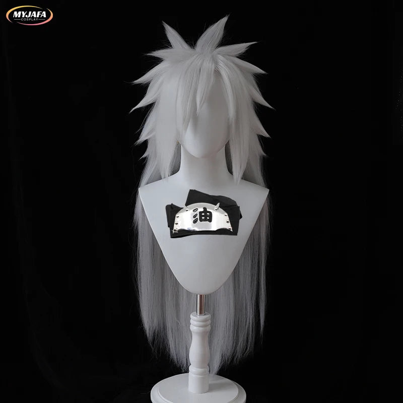 High Quality Anime Jiraiya Cosplay Wig Long Silver Grey Heat Resistant Sythentic Hair Halloween Party Cosplay Wigs + Wig Cap