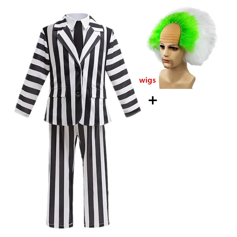 Halloween Lydia Red Horror Ghost Bride Cosplay Dress for Girls boys B-Beetle Juice 2 Black White Pattern Role Playing Costumes