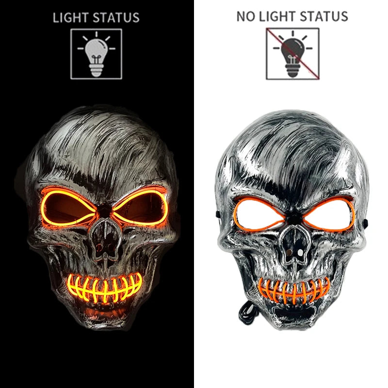 Carnival LED Glowing Mask Luminous Skull Mask Horror Masquerade Party Neon Skeleton Mask Festival Halloween Props