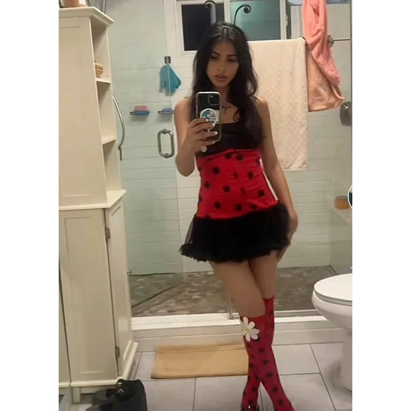 Combhasaki Women Halloween Insect Costumes Cute Bee Ladybug Dress and Wings Headband Set for Christmas Cosplay Party Outfits