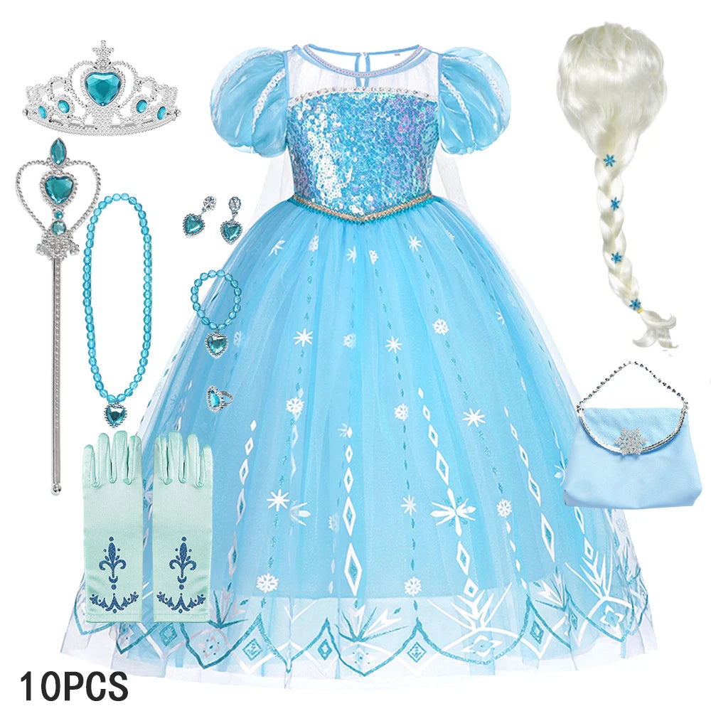 Elsa Girls Dress Frozan Cosplay Costume Princess Dresses Queen Snow Queen Wedding Luxurious With Cloak Carnival Gown Dresses Up