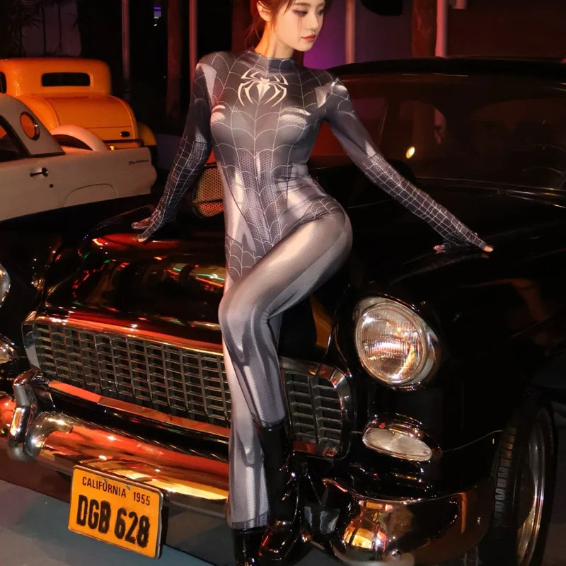 Superhero Female Spider Man Tight Fitting MJ Black Spider Sexy Cosplay Costume Jumpsuit Halloween Cosplay Costume