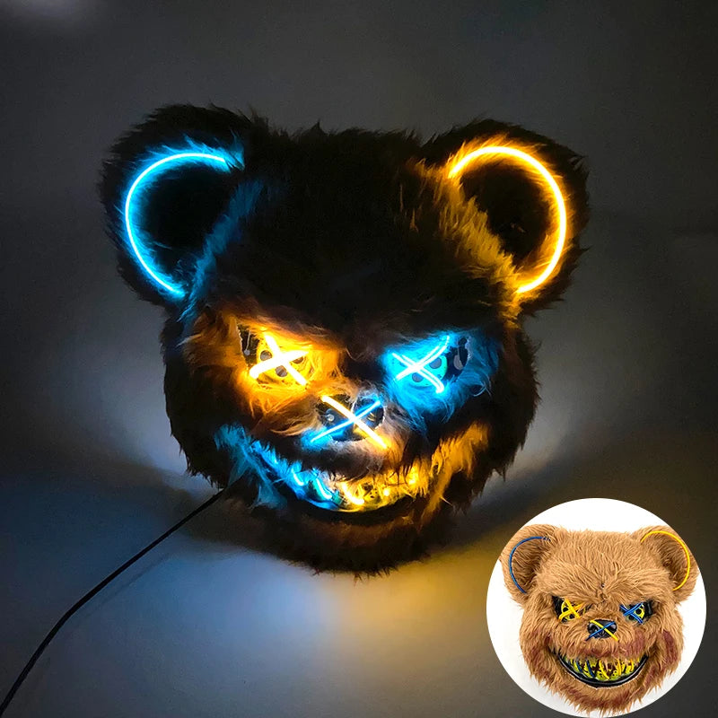 LED Bloody Rabbit Mask Horror Dance Masquerade Cosplay Decoration Cool Glowing Killer Rabbit Mask Scary Bloody Bear Mask For Men