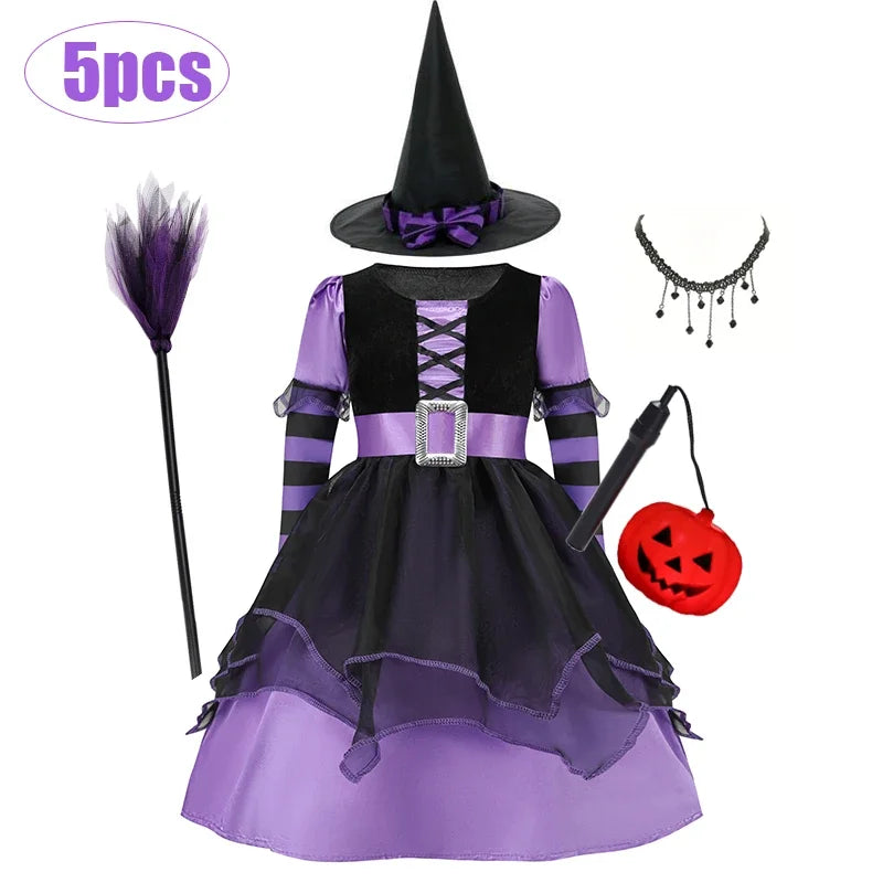 Halloween Vampire Costume for Kids Girls Devil Witch Gothic Ghost Bride Clothes Demon Bride Queen Cosplay Carnival Party Dresses