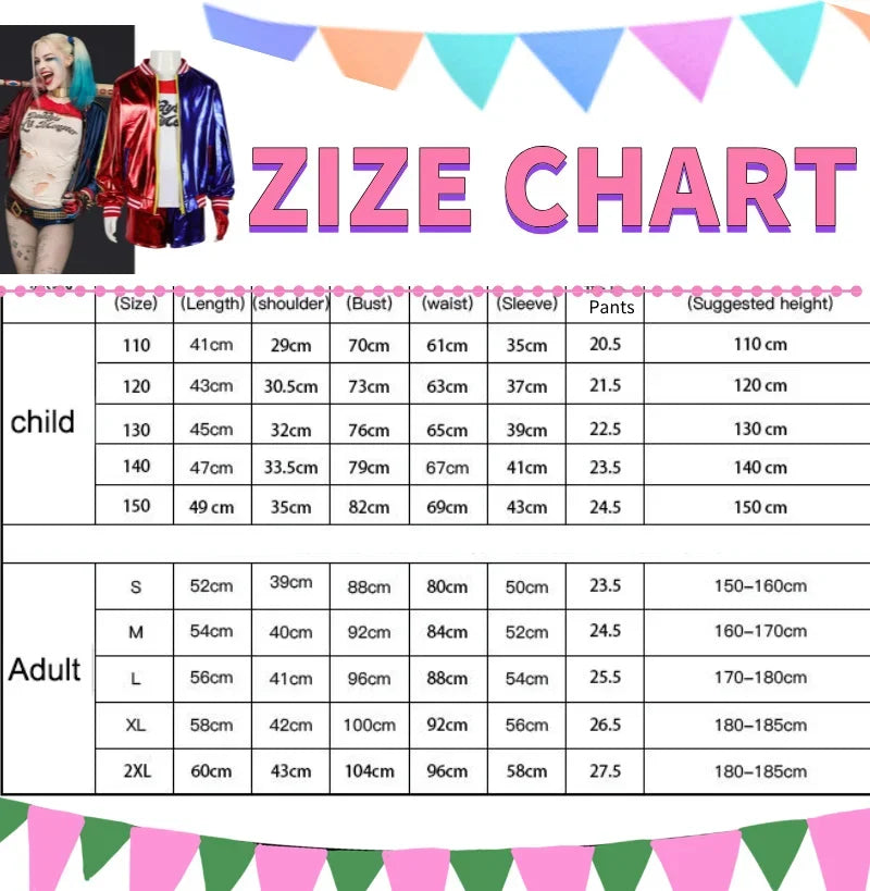 Anime Adult Dress Women Costume Quinn Girl Wig T Shirt Joker Jacket Halloween Costume Kids Glove Accessories