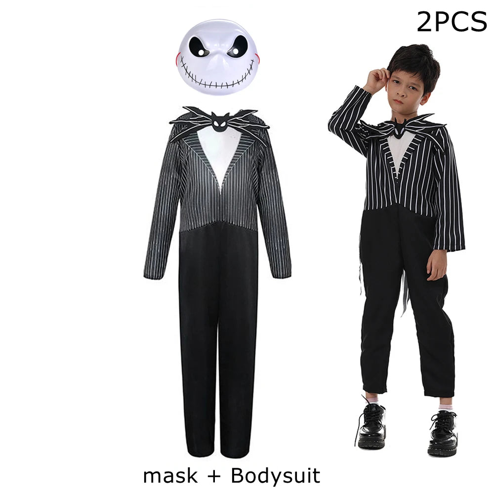 Jack Costume Boys Christmas Eve Nightmare Before Scary Skeleton Jack Cosplay Striped Halloween Cosplay Costume